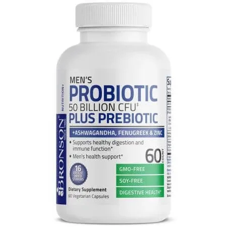 Probiotic Plus Prebiotic pentru barbati, 50 miliarde CFU, 60 capsule vegetariene, Bronson — preț și oferte
