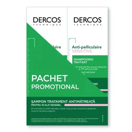 Pachet Sampon Anti-Matreata Scalp Sensibil Dercos Sensitive, 200 ml + 200 ml, Vichy — preț și oferte