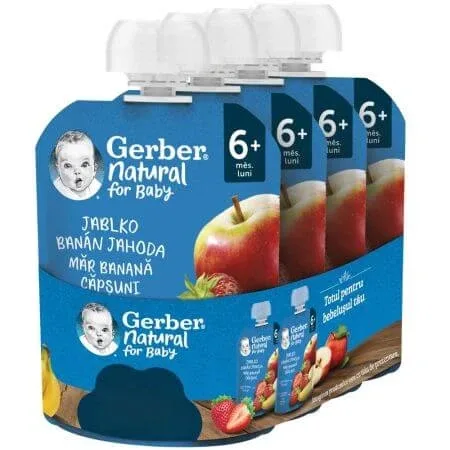 Pachet Piure de mar, banana si capsune, 6 luni+, 4 x 90 g, Gerber — preț și oferte