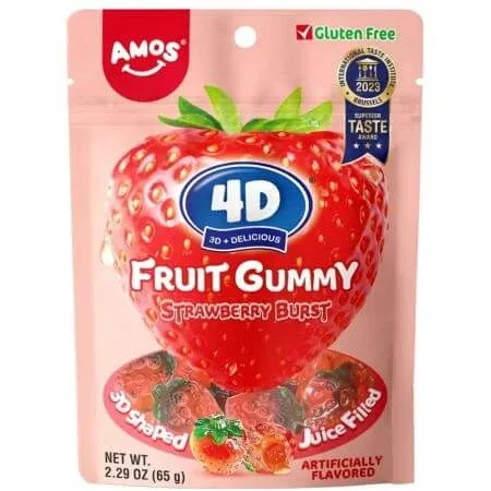 Jeleuri cu capsuni 4D Fruit Gummy Strawberry, 65 g, Amos — preț și oferte