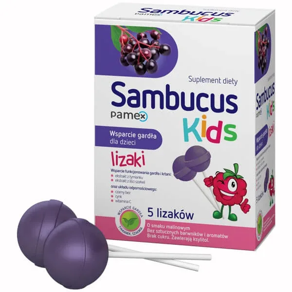 Sambucus Kids Lollipops, aromă de zmeură, 5 bucăți — preț și oferte