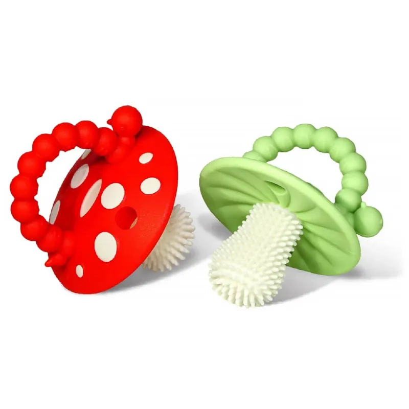 RaZbaby, teether pentru logopedie, ciupercă, roșu și verde, de la 3 luni, 2 bucăți Baby&Travel — preț și oferte