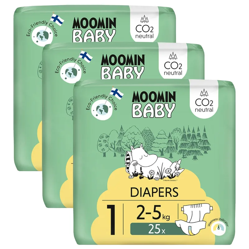 Moomin Baby, scutece, mărimea 1, 2-5 kg, 75 buc — preț și oferte