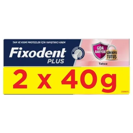 Crema Adeziva pentru Proteza Dentara Fixodent Plus Food Barrier Neutral, 40 g + 40 g — preț și oferte