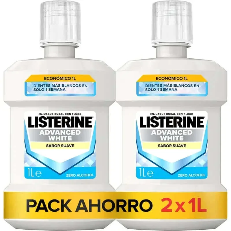 Apa de gură Listerine, Advanced White cu albitor, aromă de mentă blândă, fără alcool, pachet de 2 X 1000ml — preț și oferte