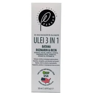 Ulei 3 in 1 cu batana, ricin si rozmarin pentru scalp si par, 50 ml, Perevo