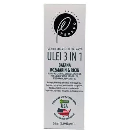 Ulei 3 in 1 cu batana, ricin si rozmarin pentru scalp si par, 50 ml, Perevo — preț și oferte