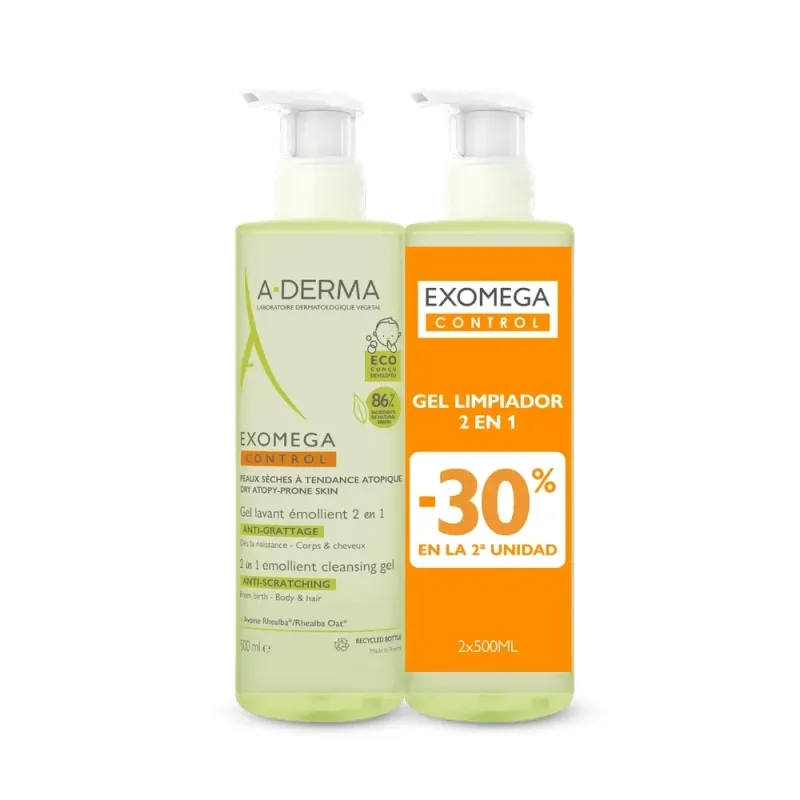 A-Derma Exomega Control Gel de curățare emolient 2-1 Anti-Iritare 2 X 500 Ml — preț și oferte
