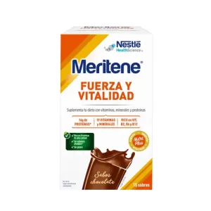 Meritene Strength & Vitality Shake cu aromă de ciocolată, 15 pliculețe x 30 g