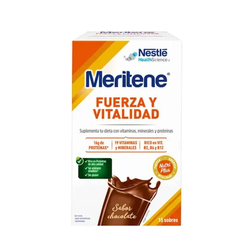 Meritene Strength & Vitality Shake cu aromă de ciocolată, 15 pliculețe x 30 g — preț și oferte