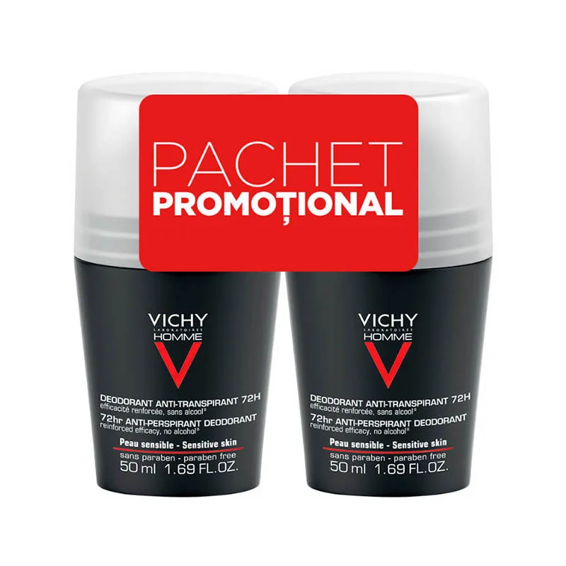 VICHY HOMME Bipack DEO Roll on control extrem eficacitate 72H 2x50ml — preț și oferte