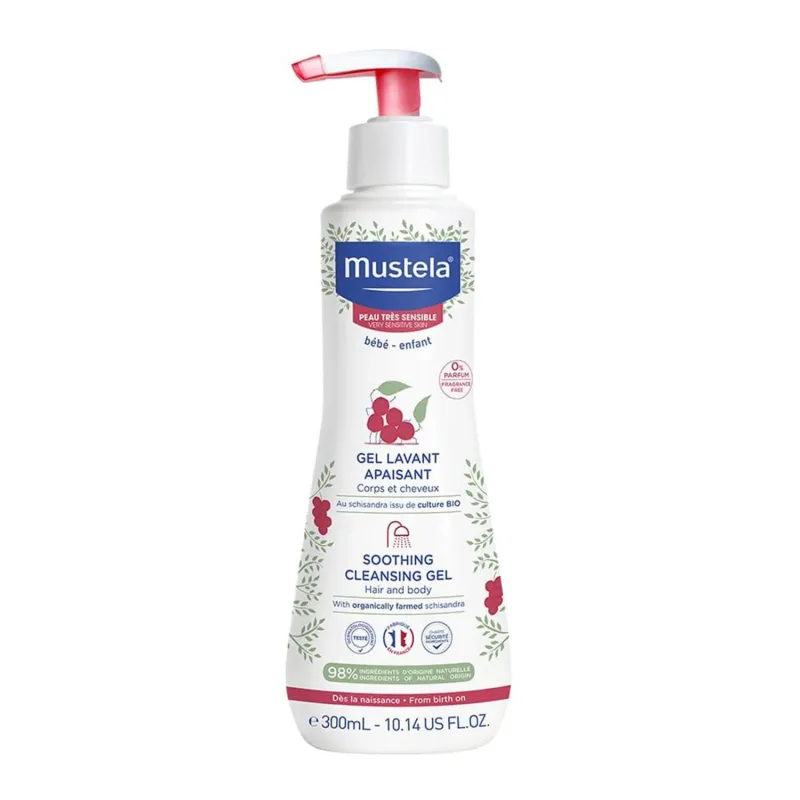 Mustela Bebe Enfant, Gel de curățare liniștitor pentru corp și păr, de la naștere, 300 ml — preț și oferte