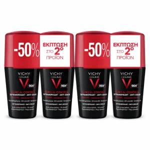 Pachet Deodorant roll-on antitranspirant 96h pentru barbati Clinical Control, 4x50 ml, Vichy Homme