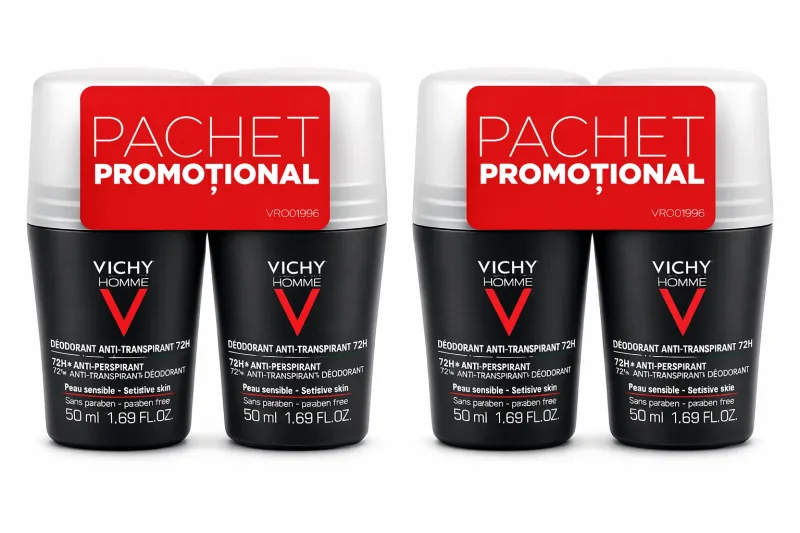 Pachet Vichy Homme Extreme Control Deodorant 72h Roll-On Set 4x50ml — preț și oferte