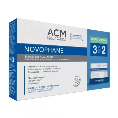 Pachet capsule pentru par si unghii Novophane, 3 x 60 capsule, Acm ACM LABORATOIRE — preț și oferte