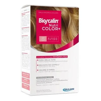 Bioscalin nutricolor plus 8 cremă colorantă blond deschis 40 ml + cremă detector 60 ml + șampon 12 ml + balsam tratament final 12 ml — preț și oferte