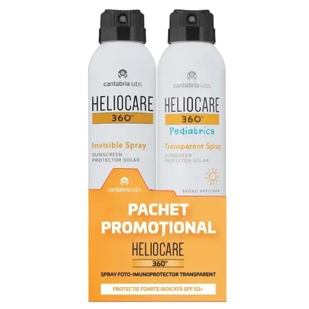 Pachet Spray protectie solara Heliocare Pediatrics SPF 50+, 200 ml + Spray Heliocare Invisible Spray SPF50+, 200 ml, Cantabria — preț și oferte