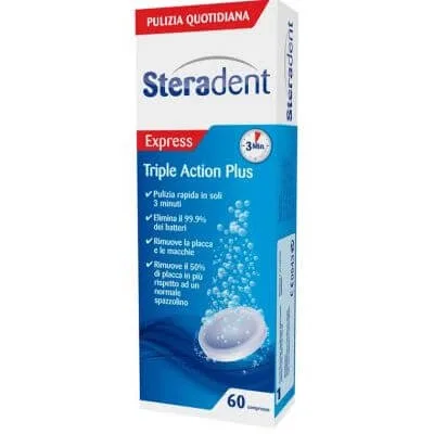 Steradent triplă acțiune plus 60 comprimate de curățare — preț și oferte