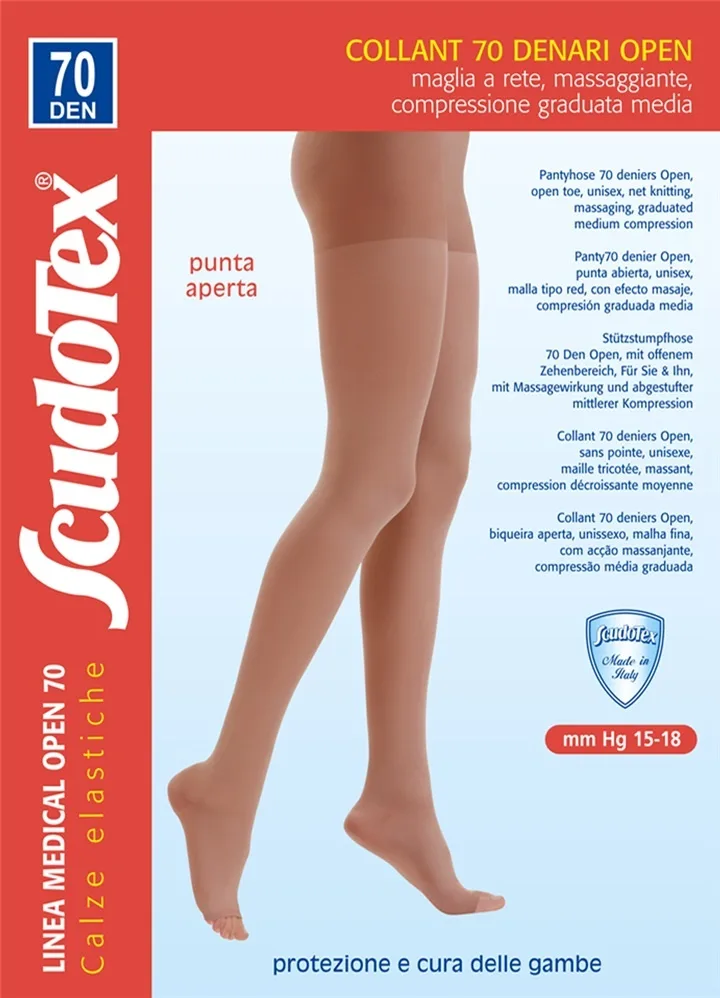 Scudotex 822 Ciorapi compresivi pantaloni, varf deschis, compresie medie 70 DEN, Daino, marimea 5-XL — preț și oferte