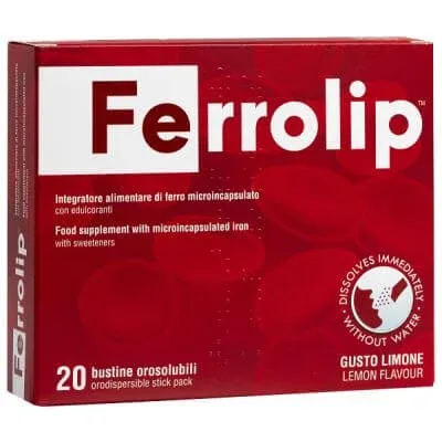 Ferrolip 20 plicuri orosolubile cu aromă de lămâie — preț și oferte