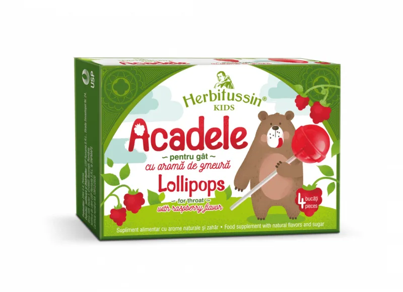 Herbitussin Kids acadele zmeura x4buc USP — preț și oferte