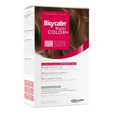 Bioscalin nutricolor plus 6.3 cremă colorantă blond auriu închis 40 ml + cremă revelatoare 60 ml + șampon 12 ml + balsam tratament final 12 ml — preț și oferte