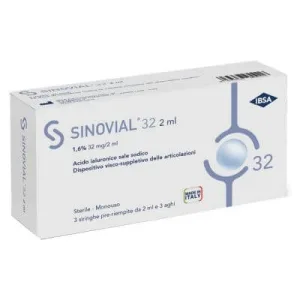 Seringă intraarticulară SINOVIAL 32 acid hialuronic 1,6% 32 mg/2 ml 1 fs + ac calibru 21 3 buc.