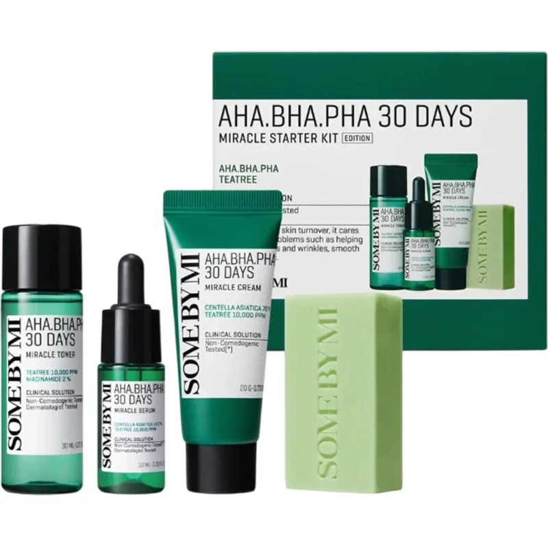 Set ingrijire ten acneic AHA BHA PHA 30 Days Miracle Starter Kit, Some By Mi — preț și oferte
