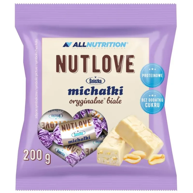 Allnutrition Nutlove Śnieżka Michałki Białe, bomboane cu alune într-o glazură albă, fără zahăr adăugat, 200 g — preț și oferte