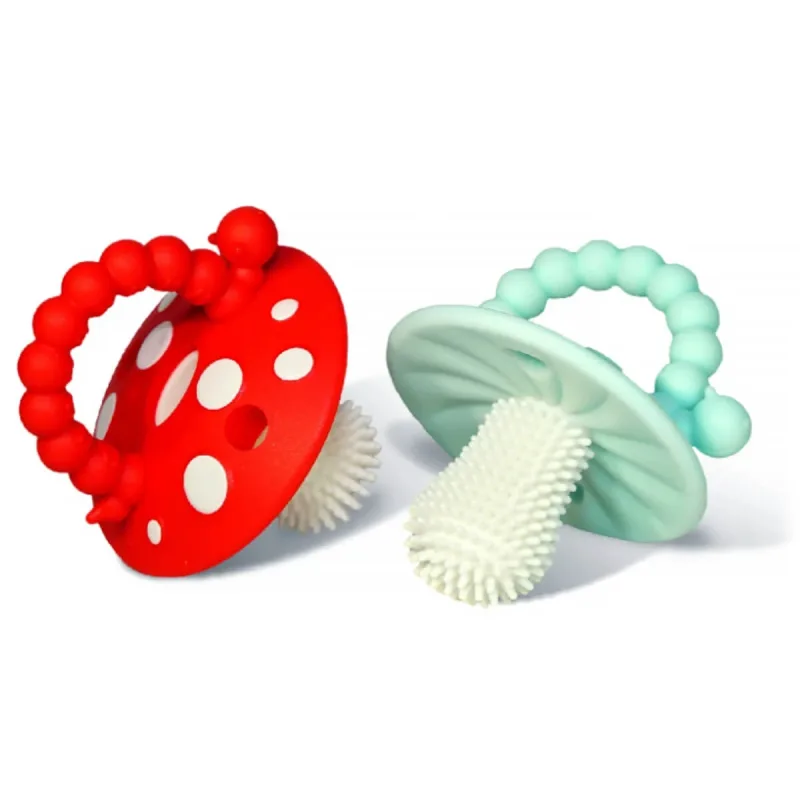 RaZbaby, teether pentru logopedie, ciupercă, roșu și albastru, de la 3 luni, 2 bucăți Baby&Travel — preț și oferte