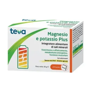 Magneziu potasiu plus teva 24 pliculețe fără zahăr cu aromă de citrice