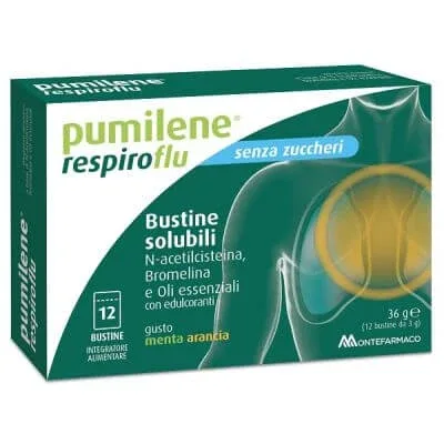 Pumilene respiroflu fără zahăr 12 pliculețe cu aromă de mentă și portocale 36 g — preț și oferte