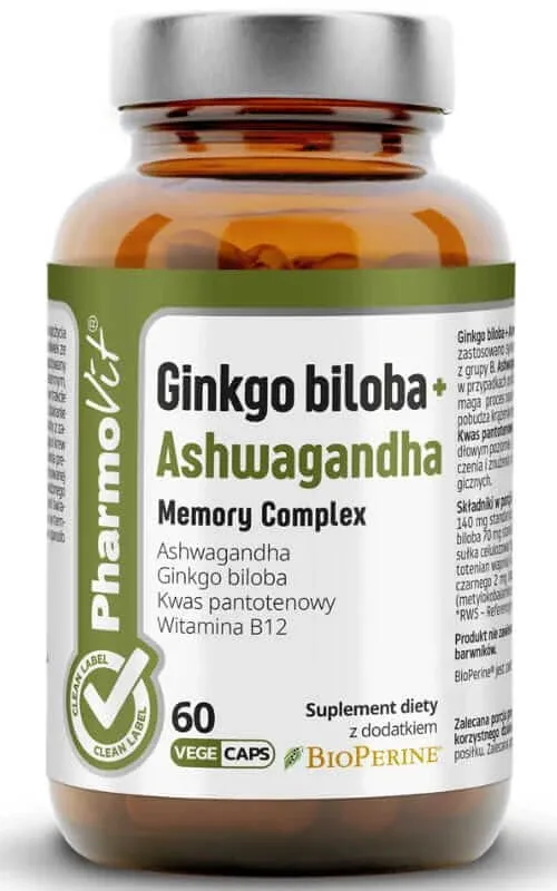 Ginkgo biloba + Ashwagandha Memory Complex 60 capsule PharmoVit Clean Label — preț și oferte