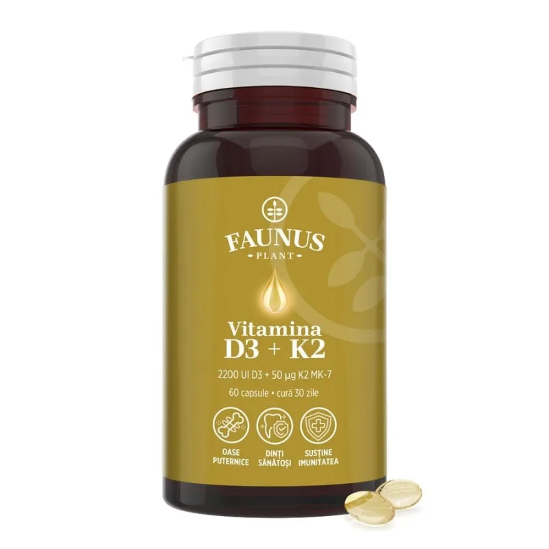 Faunus Vitamina D3+K2, 60 Capsule FAUNUS PLANT — preț și oferte
