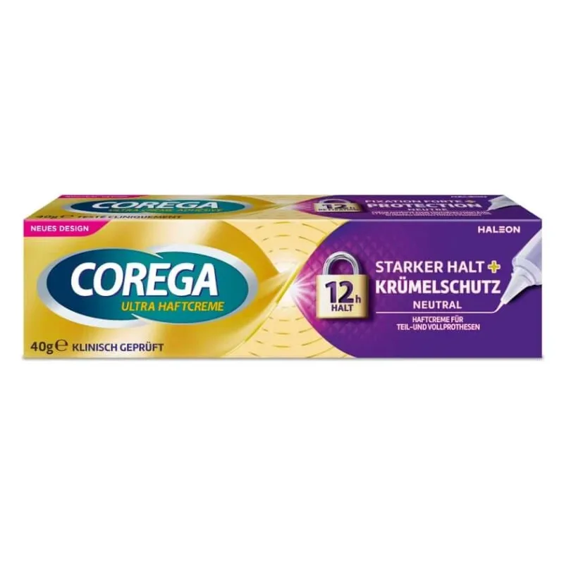 Corega Ultra cremă adezivă cu fixare puternică + protecție împotriva firimiturilor 40 g — preț și oferte