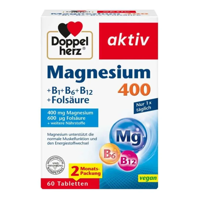 Double Heart Magneziu activ 400 mg + B1 + B6 + B12 + Acid folic 60 capsule — preț și oferte