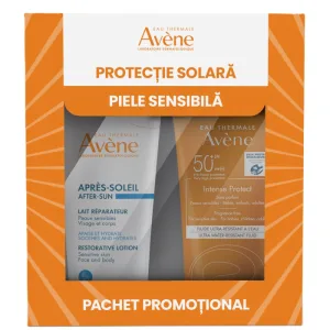Pachet Loțiune protecție solară SPF 50+ Intense Protect, 150 ml + Loțiune reparatoare după plajă, 200 ml, Avene