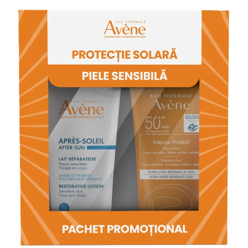 Pachet Loțiune protecție solară SPF 50+ Intense Protect, 150 ml + Loțiune reparatoare după plajă, 200 ml, Avene EauThermale Avene — preț și oferte