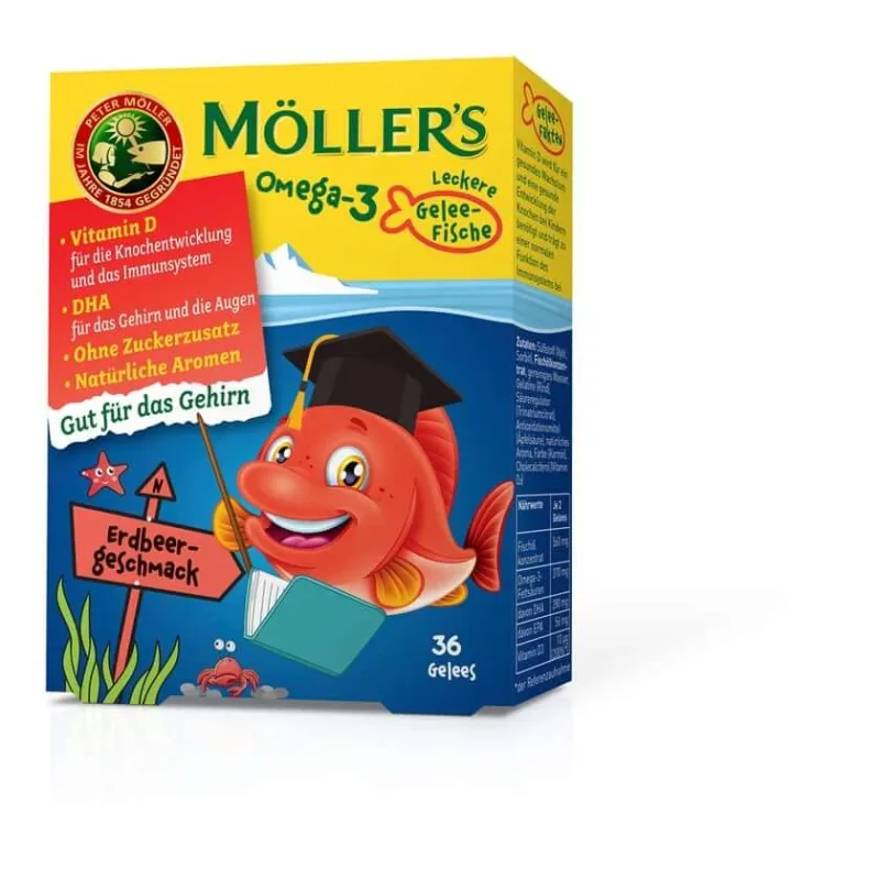 Möller's Omega-3 Jelly Fish Căpșuni 36 buc. — preț și oferte