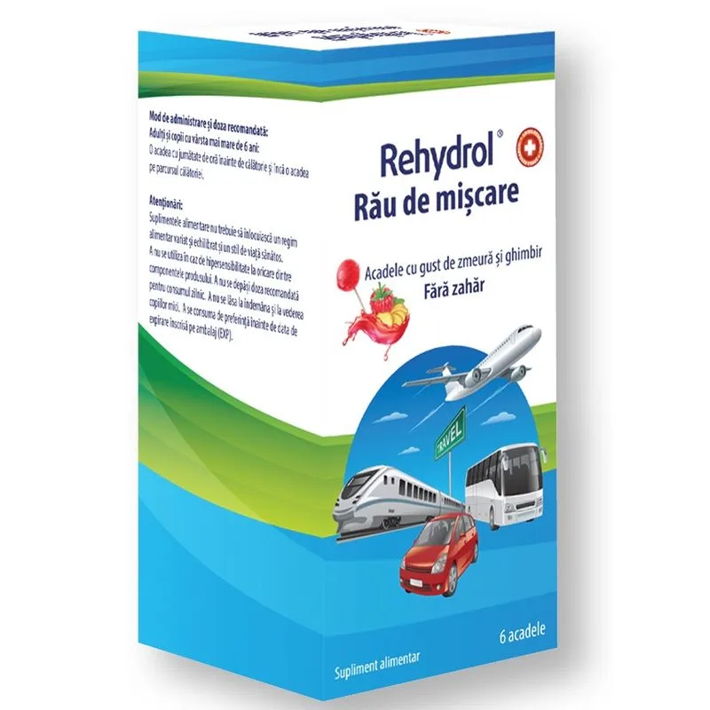 Acadele pentru rau de miscare cu zmeura si ghimbir Rehydrol, MBA Pharma | 6 acadele — preț și oferte