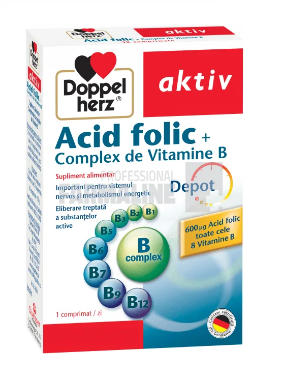 Acid folic + complex de vitamina B, Doppelherz Aktiv | 30 comprimate — preț și oferte