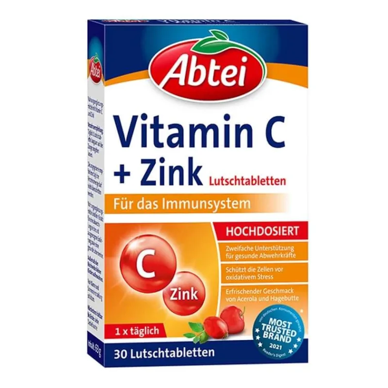 Abbey Vitamina C plus Zinc Pastilă 30 Capsule — preț și oferte