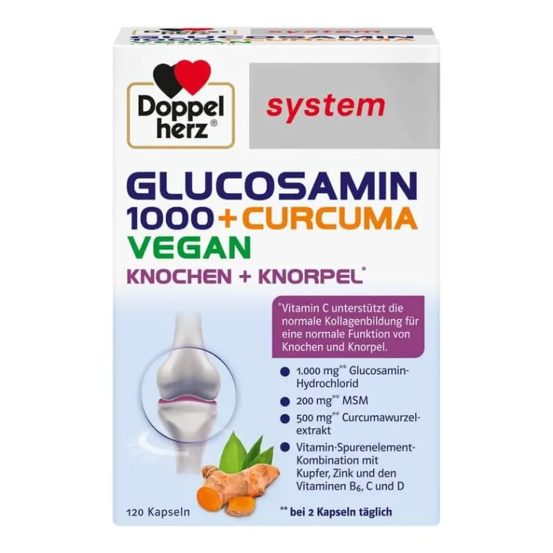 Sistem dublu de inimă Glucozamină 1000 + Curcuma Vegan 120 Capsule — preț și oferte