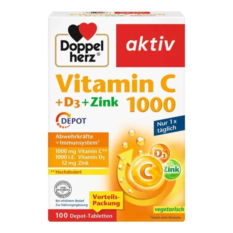 Double Heart Vitamina C 1000 + D3 + Zinc DEPOT 100 Capsule — preț și oferte