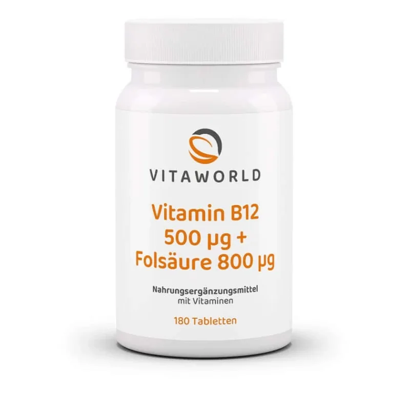 Vitamina B12 500 µg+acid folic 800 µg Tabel 180 St — preț și oferte