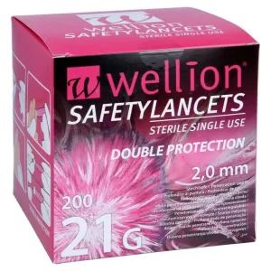 Wellion Safetylancets 21 G 2 mm Siguranță 200 buc