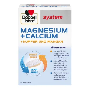Sistemul Double Heart Magneziu + Calciu + Cupru + Mangan 60 Capsule