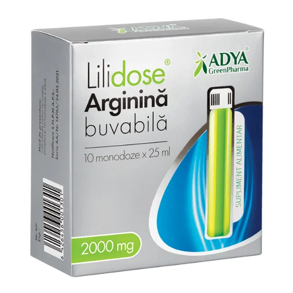 Arginina Buvabila 2000 mg Lilidose, 25 ml x 10 doze, Adya Green Pharma — preț și oferte