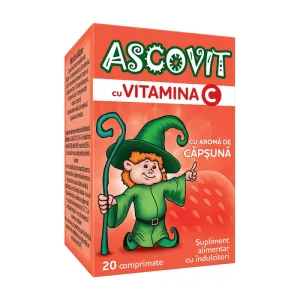 Ascovit cu vitamina C cu aroma de capsuni, 100 mg, Omega Pharm | 20 comprimate