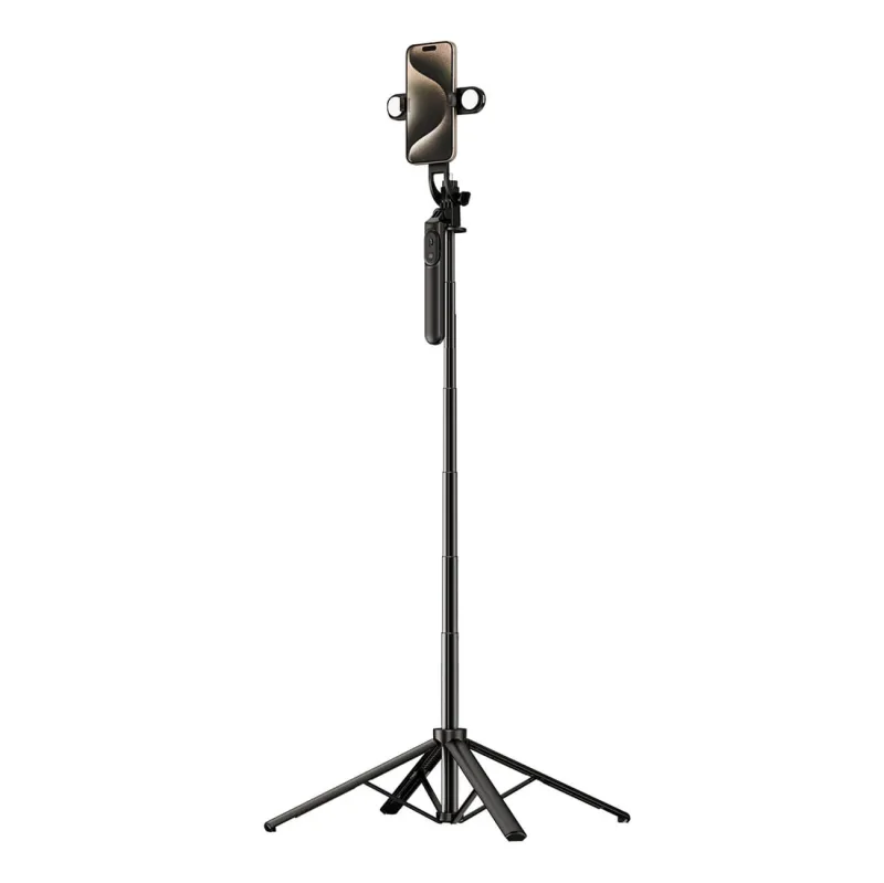 Selfie stick WH181D-Y1S trepied telescopic din aliaj de aluminiu de 1,75 m cu lumină dublă și suport pentru telefon - negru — preț și oferte